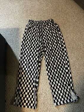 Black and Cream Checkerboard Wide-Leg Pants